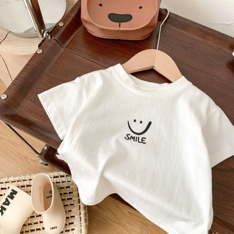 Kids Cute Baby Short Sleeve T-Shirt Simple Middle and Small Children's Unisex Top