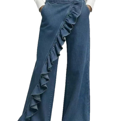 Vintage Irregular Mid-Waist Genuine Denim Pants for WomenSpring and Summer Fashion