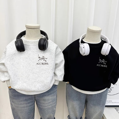 Fleece Lined Kids Hoodie Casual Unisex Children's Round Neck Top