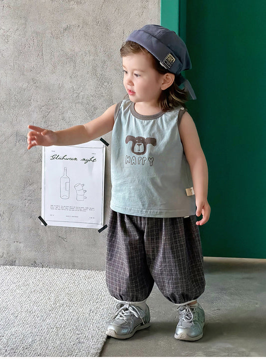 Two-Piece Set  Sleeveless Vest T-Shirt and Pants Thin Cotton Kids Clothing