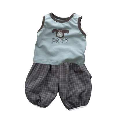 Two-Piece Set  Sleeveless Vest T-Shirt and Pants Thin Cotton Kids Clothing