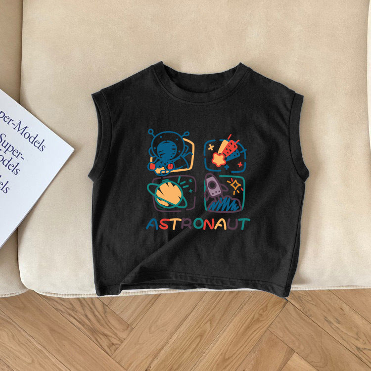Baby Kids Sleeveless T-Shirt Cartoon Pattern Versatile Unisex Child Vest Tee Top