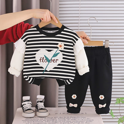 Children's striped casual long sleeved two-piece set baby autumn clothes