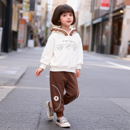Hooded long sleeved two-piece children's spring and autumn clothes