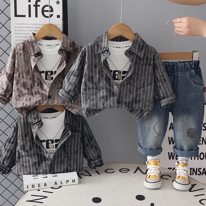 Children's clothing shirt long sleeved three piece set