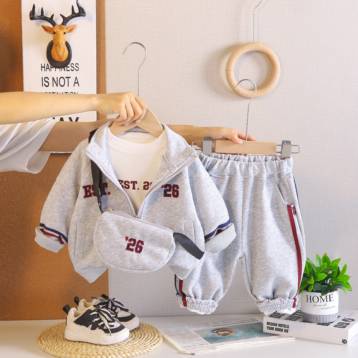 Shoulder bag long sleeved three piece set for baby children's clothing