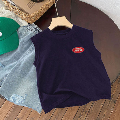 Children's Sleeveless T-Shirt Fun Print Casual Versatile Mid-Small Kids Unisex Tank Top