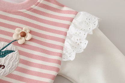Children's striped casual long sleeved two-piece set baby autumn clothes