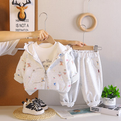 Baby girl hooded long sleeved three piece set