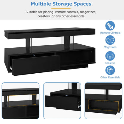 High Gloss LED Coffee Table – Modern Wooden Rectangle Centre Table with LED Lights, Side End Table for Living Room, 95 × 50 × 42.5 cm