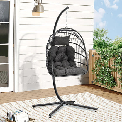 Woven hanging chair with stand and cushions hanging swing egg chair indoor outdoor patio garden leisure chair