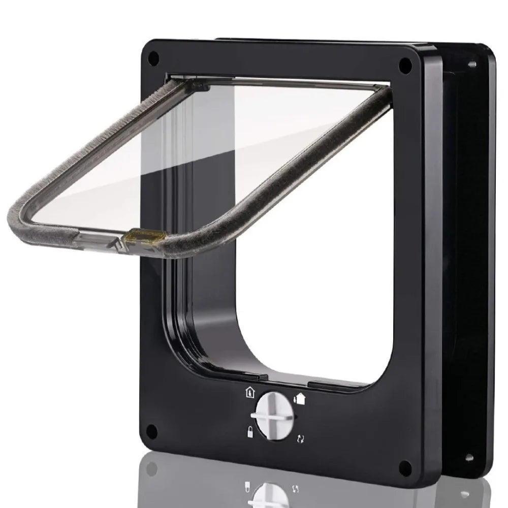 4 Ways Locking Cat Flap Door with Security Lock ABS Easy Installation Self-Closing Pet Door Turn Knob Weatherproof Dog Flap Door
