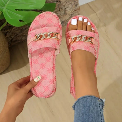 Women Platform Slippers Outdoor Floral Slippers Ladies 2025 New Summer Women Shoes Designer Flat Sandals Beach Slides Women