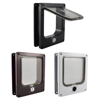 4 Ways Locking Cat Flap Door with Security Lock ABS Easy Installation Self-Closing Pet Door Turn Knob Weatherproof Dog Flap Door