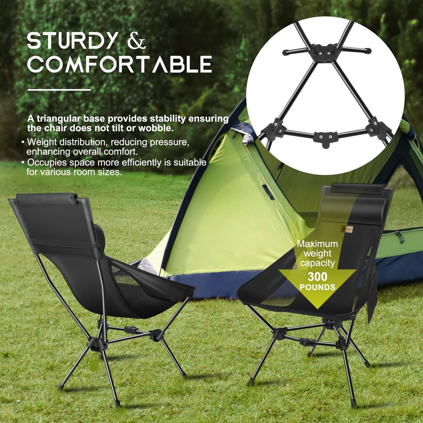 WESTTUNE Lightweight Folding High Back Camping Chair with Head Support Portable Compact Outdoor Travel Picnic Beach Longue Chair