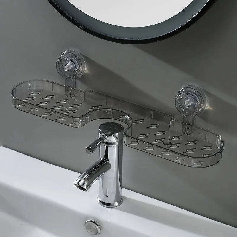 1-Piece Suction Cup Washbasin Storage Rack for Bathroom, Toilet, Mirror Front, Faucet, High Aesthetic Value, No-Drill Wall-Mounted, Universal, Available in Two Colors
