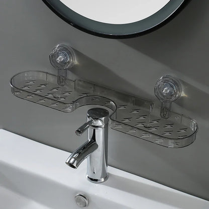 1-Piece Suction Cup Washbasin Storage Rack for Bathroom, Toilet, Mirror Front, Faucet, High Aesthetic Value, No-Drill Wall-Mounted, Universal, Available in Two Colors