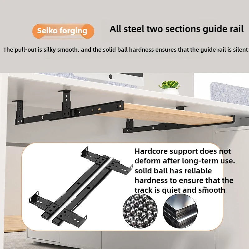 Under Desk Keyboard Tray Slide Rail Drawer with Height Adjustable Table Accessories Retractable Mouse Stand for PC Workstation