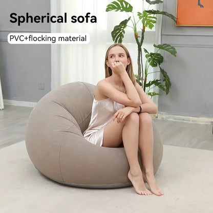 Portable Large Lazy Inflatable Sofa Chair Foldable PVC Flocking Couch Chair For Home Living Room Bedroom Outdoor  Beach Camping