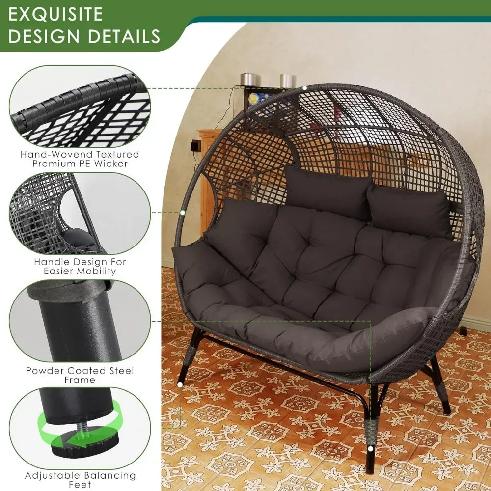 For Double Egg Chair Indoor Outdoor Stationary Oversized Thicken Padded Cushions,2 Person Egg Loveseat Chair,for Patio Balcony