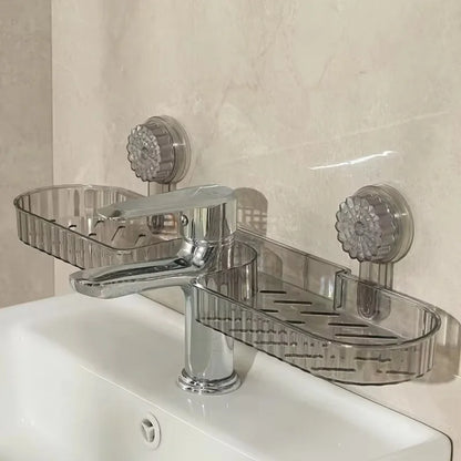 1-Piece Suction Cup Washbasin Storage Rack for Bathroom, Toilet, Mirror Front, Faucet, High Aesthetic Value, No-Drill Wall-Mounted, Universal, Available in Two Colors