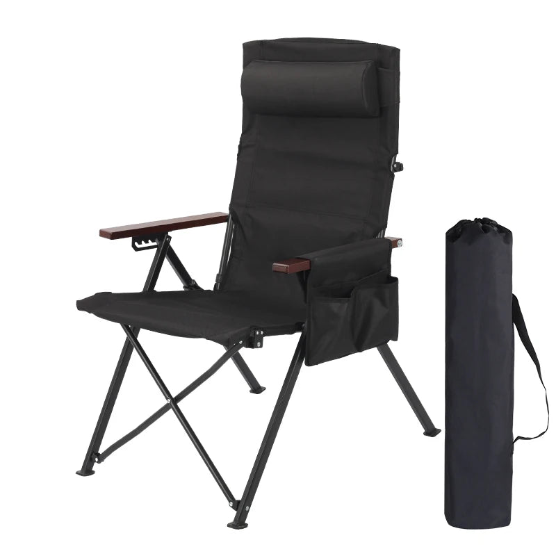 Adjustable 5-Position Folding Chair With Pillow & Armrests - Perfect For Outdoor Camping, Fishing, And Patio Relaxation