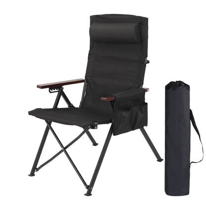 Adjustable 5-Position Folding Chair With Pillow & Armrests - Perfect For Outdoor Camping, Fishing, And Patio Relaxation