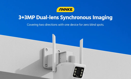 ANNKE 3+3MP Dual-Lens PT Security Camera Wireless WiFi Outdoor IP Camera with Two-Way Audio Human Detection, Auto Tracking, Dual-Color Night Vision, Red & Blue Light Alarm, IP66 Waterproof