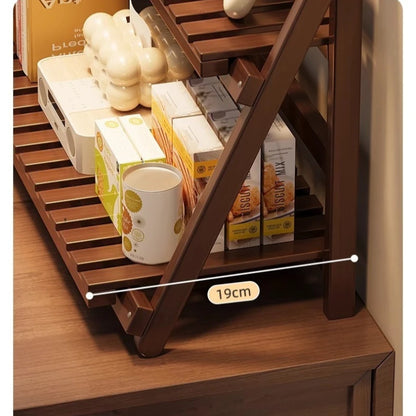 Double-layer Multifunctional Desktop Storage Rack Staircase-shaped Bamboo Storage Rack with Guard Strips Kitchen Storage Rack
