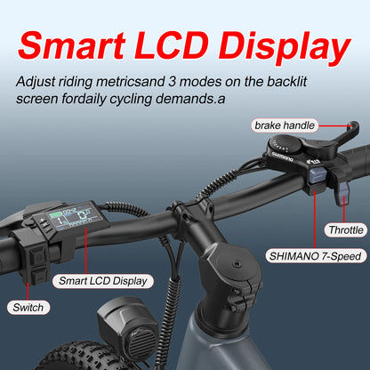 Adult Electric Bike with a 500W Motor, 26x1.95 Anti-Slip Tyres, a 36V 10.4Ah Removable Battery, a 7-Speed Gear System, and Unisex Pedal-Assisted Electric Bike