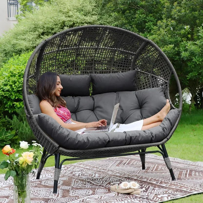 For Double Egg Chair Indoor Outdoor Stationary Oversized Thicken Padded Cushions,2 Person Egg Loveseat Chair,for Patio Balcony