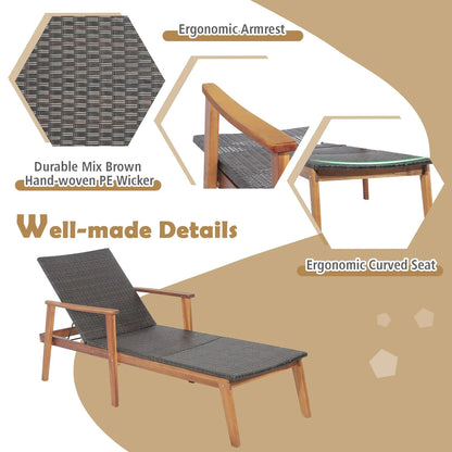 GOFLAME Patio Chaise Lounge Chair Outdoor Rattan Recliner-Mix Brown