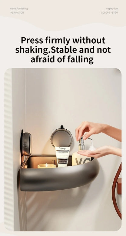 Wall-Mounted Suction Cup Bathroom Corner Storage Shelf – No-Drill Triangle Organizer Rack for Shower, Toilet & Washstand