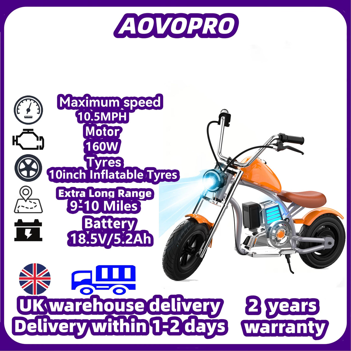 AOVOPRO Electric Bicycle Maximum Speed 10.5Ah, children's Electric Bicycle Range 9-10 Miles, 12 inch Inflatable Tires