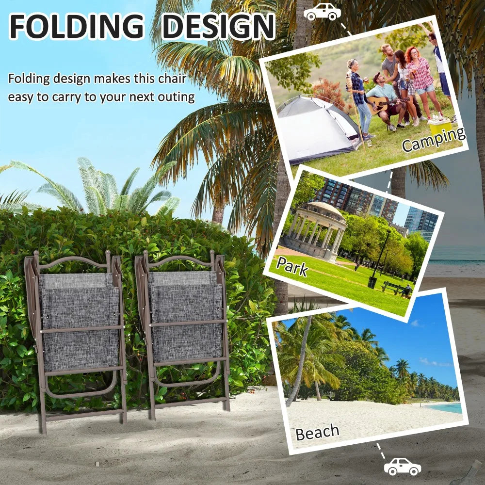 Portable Folding Camping Chairs With Armrests, High Back Breathable Mesh Outdoor Garden Chair Set, Foldable Space-Saving Patio Yard Leisure Chairs
