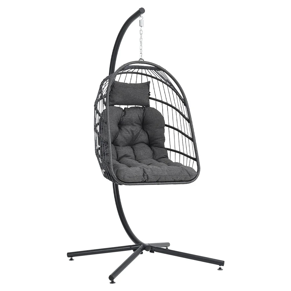 Woven hanging chair with stand and cushions hanging swing egg chair indoor outdoor patio garden leisure chair