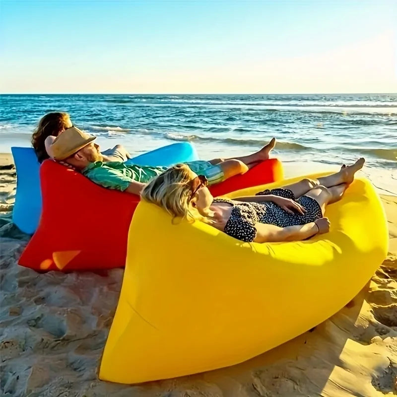 Portable Folding Single Air Sofa Outdoor Fast Inflatable Sofa Bed No Air Pump Required Beach Sleeping Bag Camping Picnic Partner