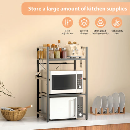 Expandable Microwave Shelf, 1 or 2 Tier Microwave oven Rack Stand Storage Holder Kitchen Corner Shelf Desktop Printer Shelf Rack