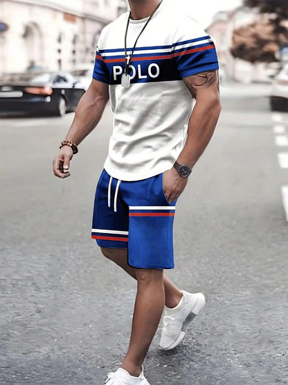 2025 Mens Summer Casual Suit Textured Printed Mixed Color Short Sleeve Outdoor Street Fashion Shorts Two Piece Pocket Loose Suit