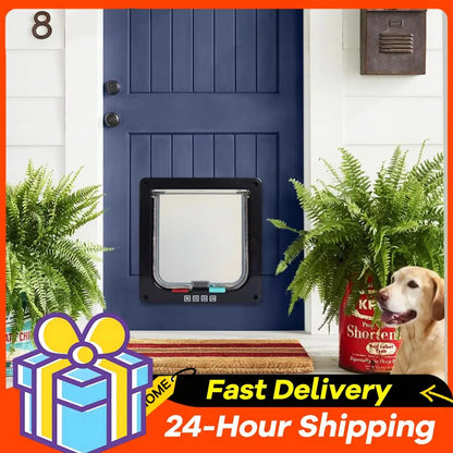 Cat Flap Door with 4 Way Security Lock Puppy Kitten Safety Pet Door ABS Plastic Small Pet Gate Pet Door and Sliding Door