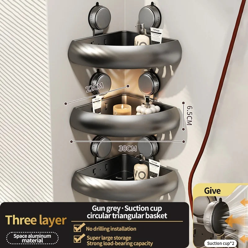 Wall-Mounted Suction Cup Bathroom Corner Storage Shelf – No-Drill Triangle Organizer Rack for Shower, Toilet & Washstand