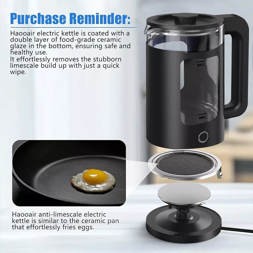 2L Electric Glass Kettle Fast Boiling Function Illuminated Blue LED Quiet Boiling Water Heater for Kitchen