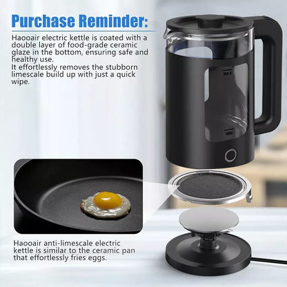 2L Electric Glass Kettle Fast Boiling Function Illuminated Blue LED Quiet Boiling Water Heater for Kitchen
