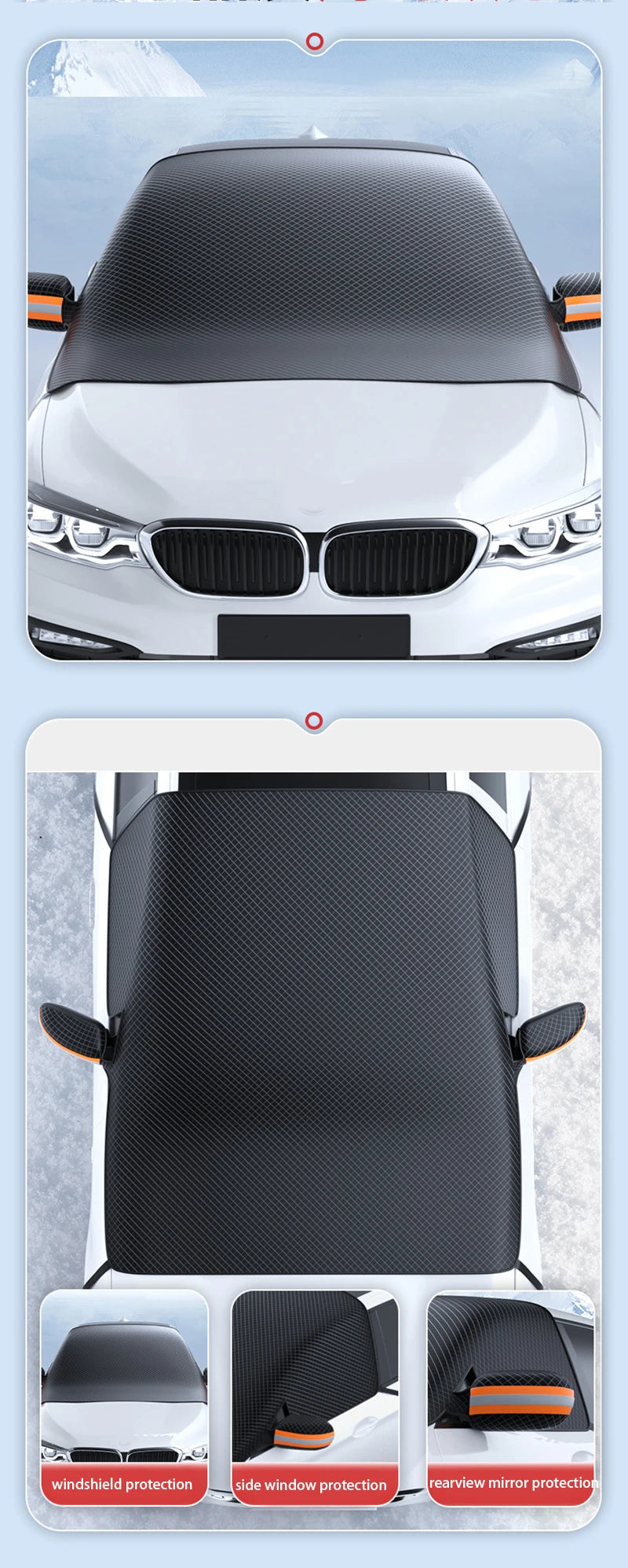 Magnetic Car Snow Cover Car Front Windscreen Cover Exterior Sunshade Snow Protection Snow Shield Half-Cover Windshield Cover
