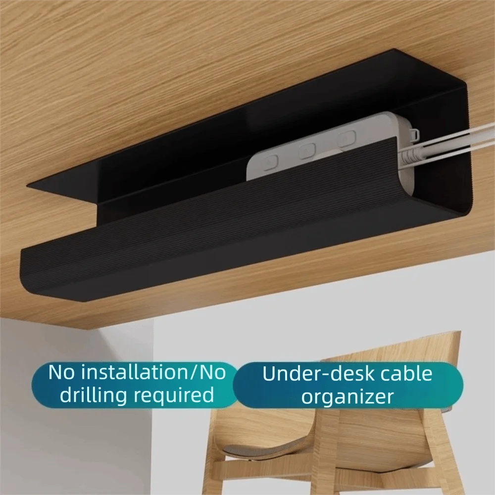 PVC Under Desk Cable Management Tray Large Capacity Easy Installation No Punch Cable Organizer Adhesive Mount Minimalist Design