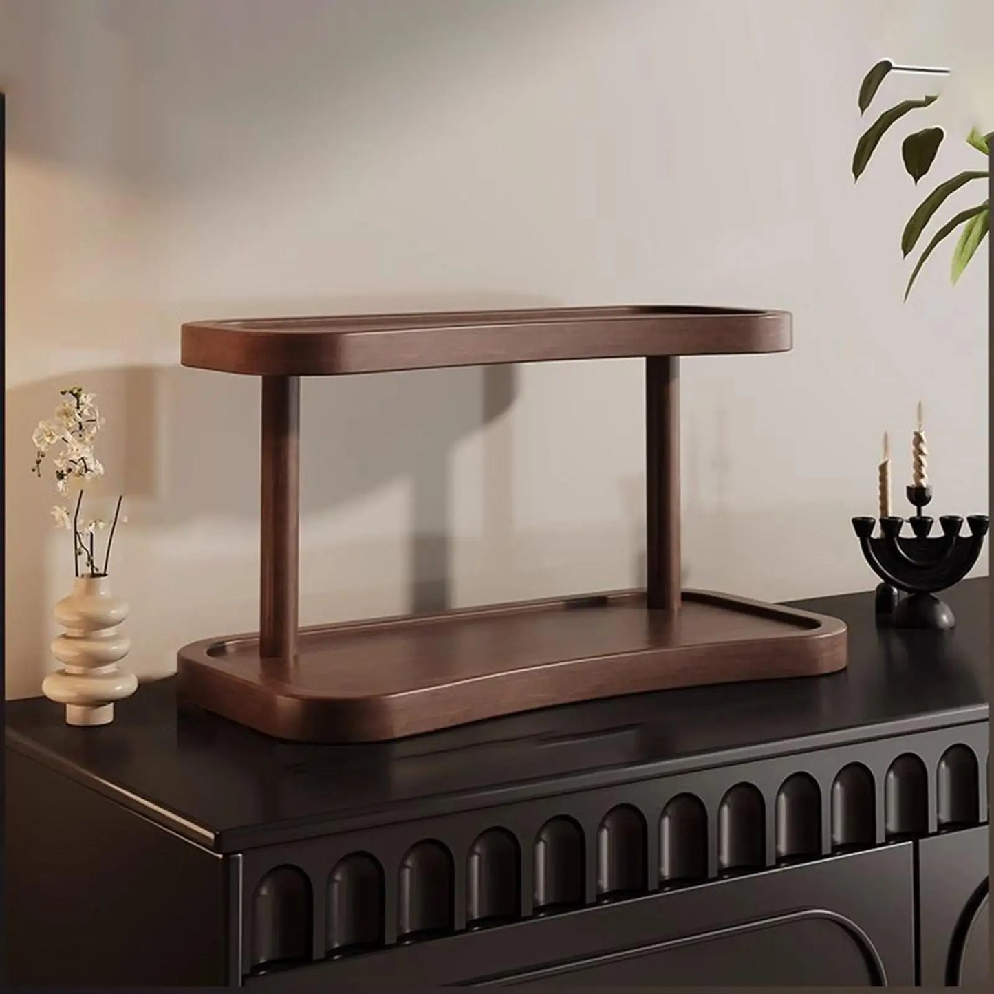2-layer Desktop Shelf For Makeup 2-Tier Mug Holders Tabletop Tea Set Holder Wooden Perfume Display Organizer Storage Rack