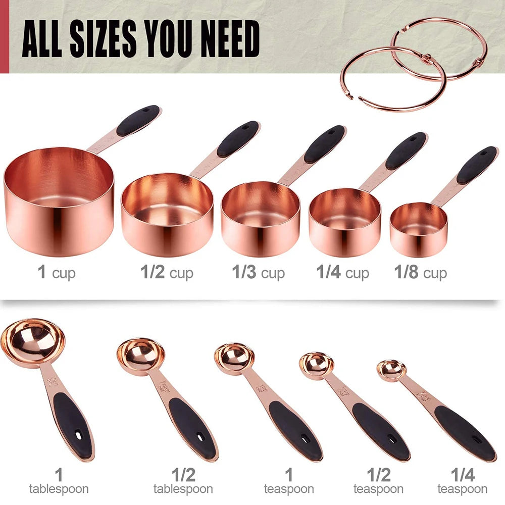 5/10pcs Kitchen Stainless Steel Silicone Measuring Cups Spoons Set for Accurate Baking and Cooking Grain Dessert Coffee Spoons