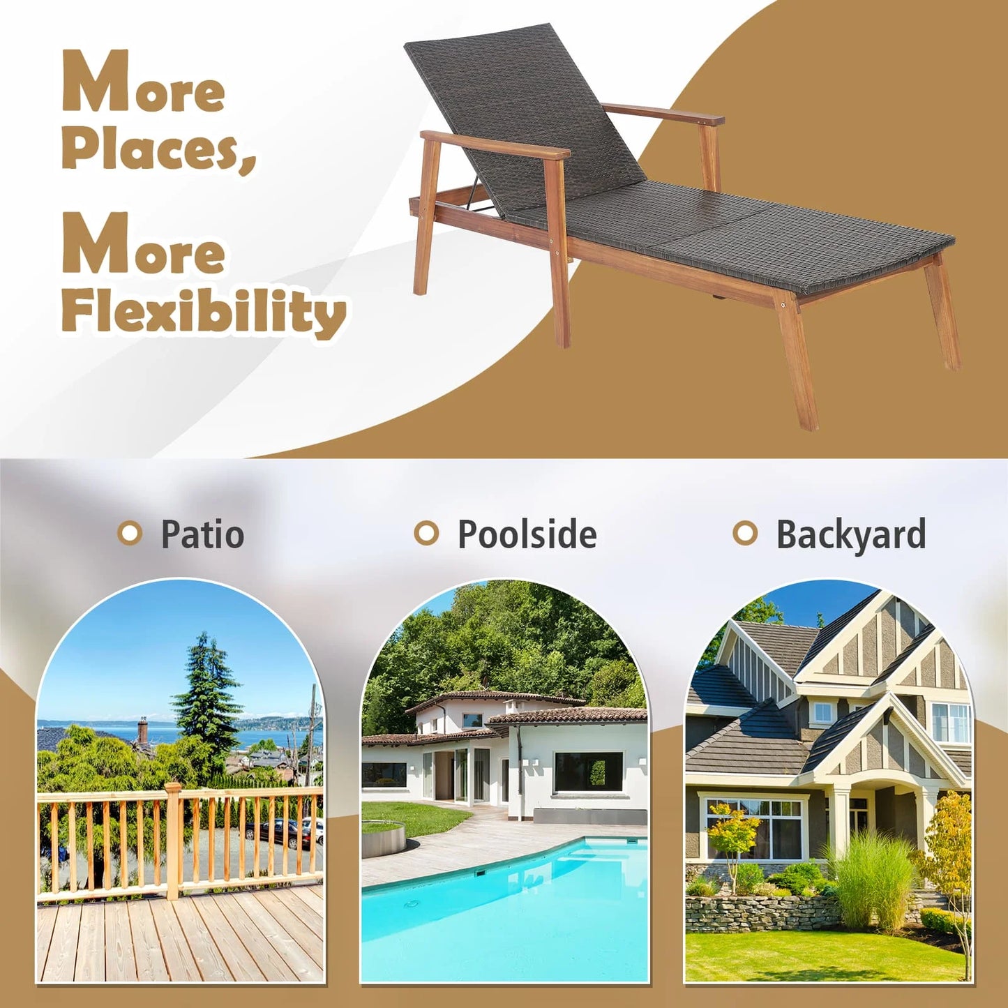 GOFLAME Patio Chaise Lounge Chair Outdoor Rattan Recliner-Mix Brown