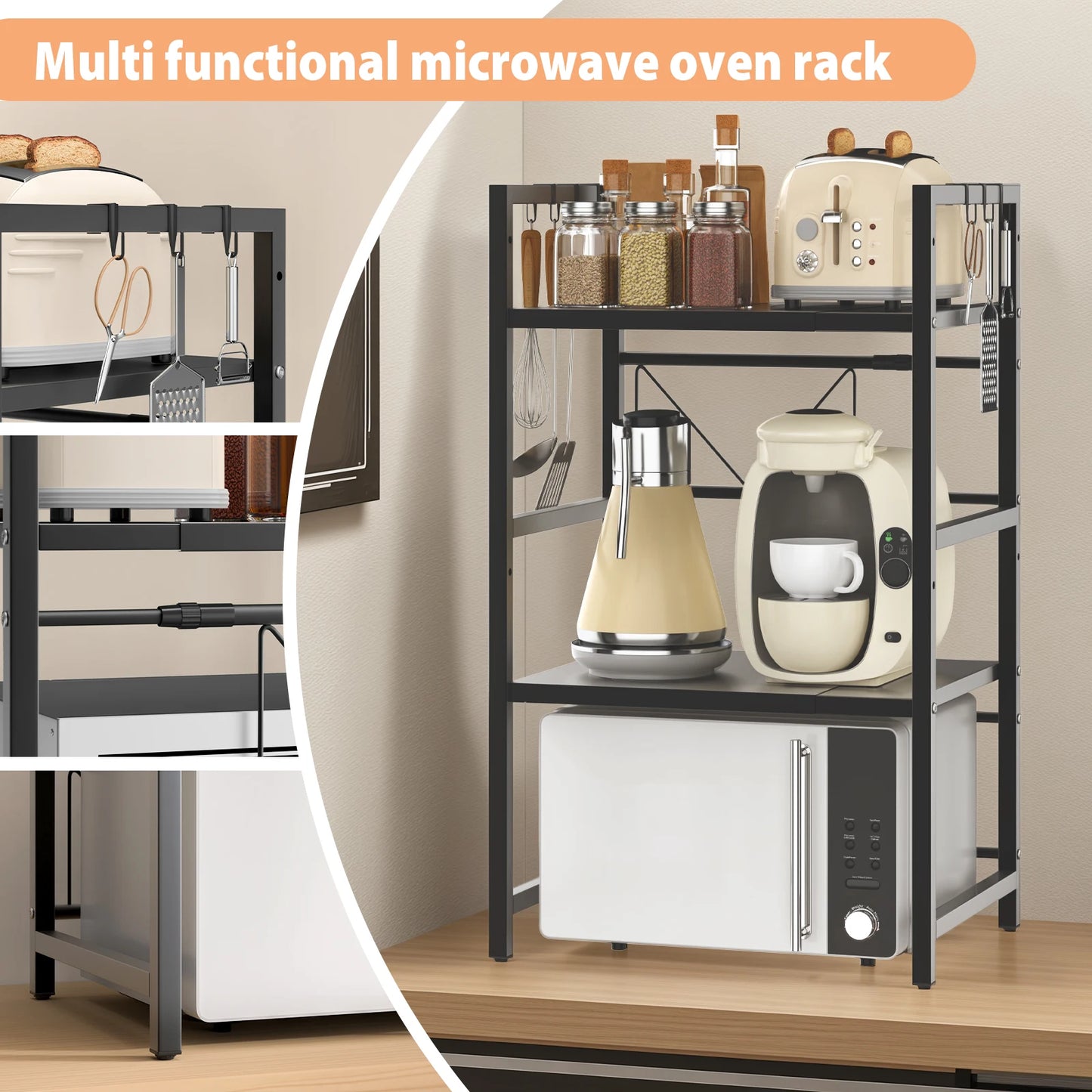 Expandable Microwave Shelf, 1 or 2 Tier Microwave oven Rack Stand Storage Holder Kitchen Corner Shelf Desktop Printer Shelf Rack