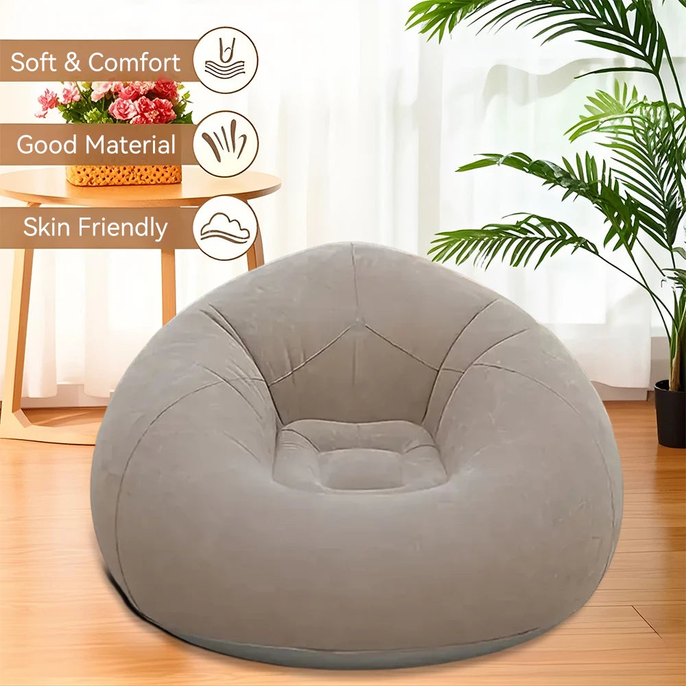 Portable Large Lazy Inflatable Sofa Chair Foldable PVC Flocking Couch Chair For Home Living Room Bedroom Outdoor  Beach Camping